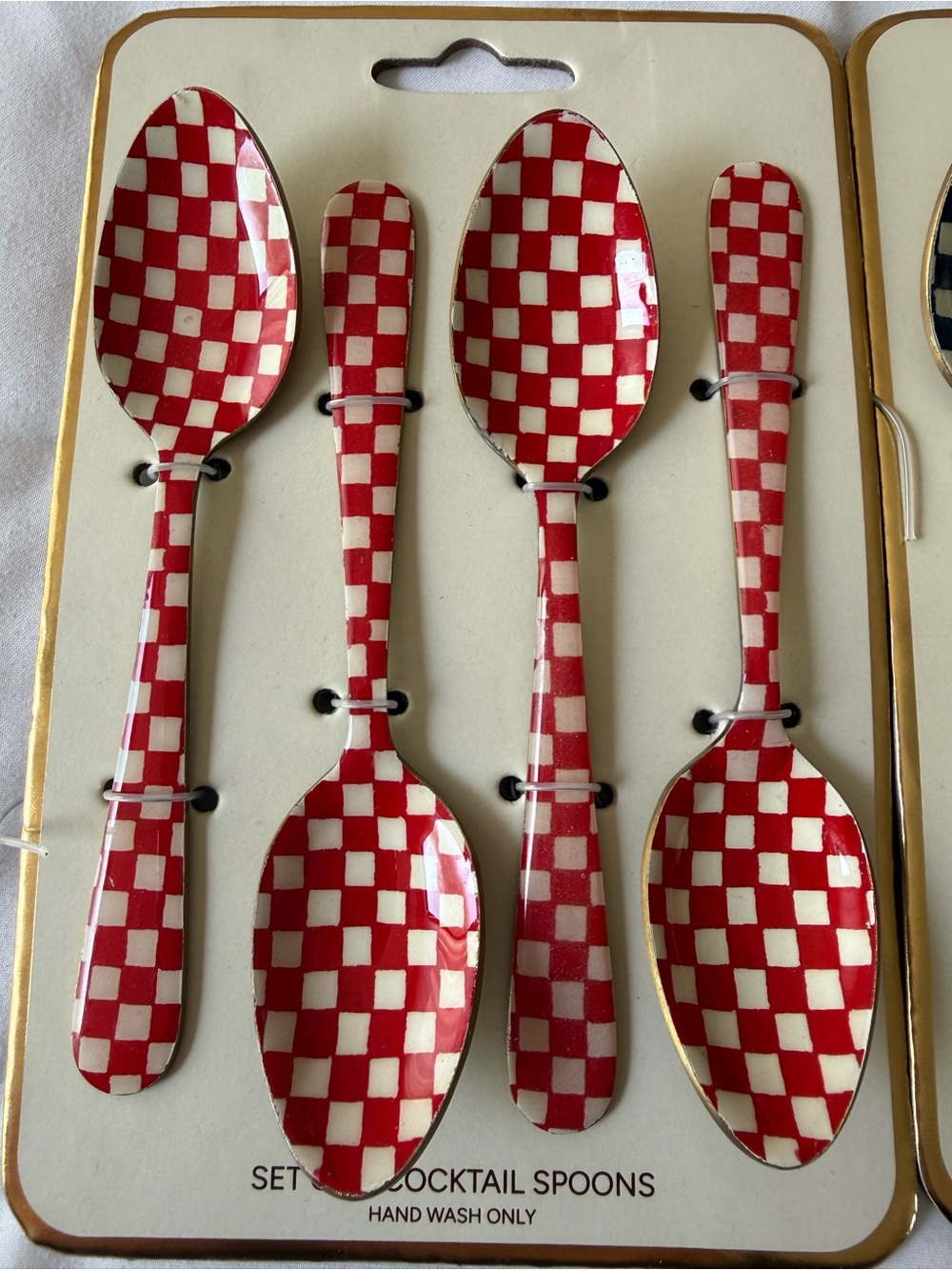 Checkerboard Cocktail Spoon Set - Red & Blue Enamel - Picture 2 of 3